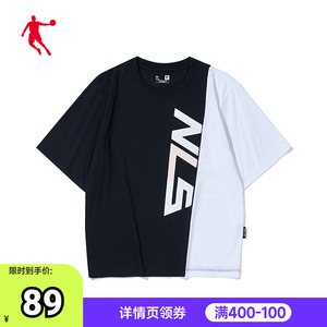乔丹2022夏季新品女生圆领针织短袖t恤衫时尚拼接运动休闲生活