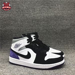 博士air jordan 1 mid aj1 黑白紫脚趾 麂皮中帮篮球鞋852542-105