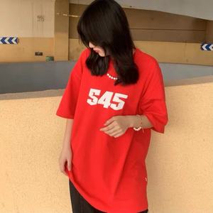S45潮牌短袖t恤女学生韩版宽松纯棉五分袖夏季网红同款辣妹上衣服