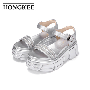 Hongkee/红科厚底凉鞋一字带夏季露趾休闲女鞋2021新款HA81S207