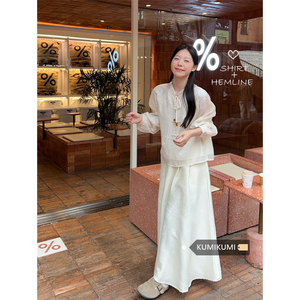 新中式国风套装女重工刺绣雪纺衬衫早春季百褶半身裙禅意风两件套
