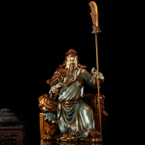 坐姿关公神像客厅供奉关二爷镇宅摆件公司开业招财武财神铜像