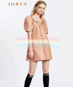 卓雅2021秋新款正品女装 气质蝴蝶结泡泡袖a字短袖连衣裙n144302b