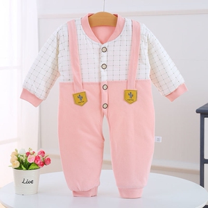 新生儿薄款夹棉连体衣春秋宝宝洋气哈衣婴幼儿保暖外出服3-6个月