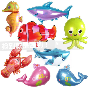 大号海洋动物气球铝膜章鱼充气玩具大白鲨海滨派对装饰氦气大龙虾