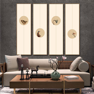 新中式装饰画客厅荷竖版过道餐厅沙发背景墙四联组合壁画禅意挂画