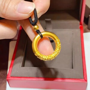黄金如意金箍圈999足金吊坠编织项链女硬金平安扣情侣纯金送礼物_阿里
