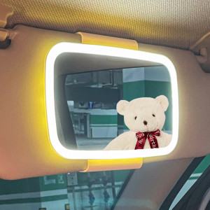 汽车遮阳板化妆镜梳妆镜子副驾驶遮光板led灯光车载内饰卡通可爱