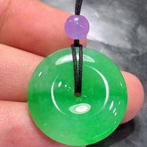 翡翠高冰种项链阳绿满果绿挂件a货大玉石平安扣吊坠男女款带证书