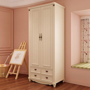 儿童衣柜现代简约家用卧室小户型柜子田园美式白色2门双开门衣橱