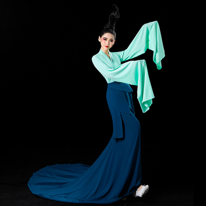 古典舞演出服女飘逸只此青绿舞蹈服装千里江山图汉服水袖舞练功服