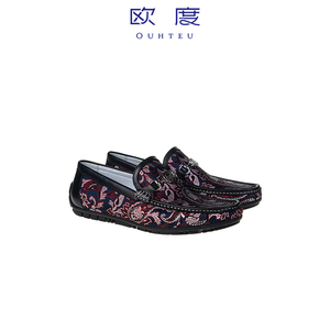 ouhteu/欧度休闲鞋皮鞋红色印花牛皮革/织物男时尚2022年春季ry