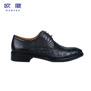 ouhteu/欧度男士皮鞋黑色系带鸵鸟/鳄鱼皮革商务风格2020秋季rb