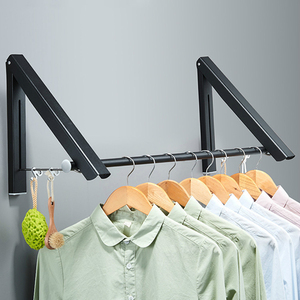 折叠隐形挂衣杆晾衣架壁挂式墙上阳台墙壁免打孔伸缩室内简易小型