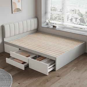 现代简约实木床板高箱榻榻米储物床小房间软包板式单人双人床定制