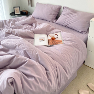 加厚磨毛纯棉床上四件套紫色全棉床品床单三件套被套床笠四季通用