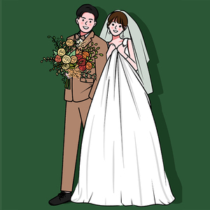 【大羊是杨原创】手绘婚纱全身照人形立牌可爱情侣漫画头像婚礼