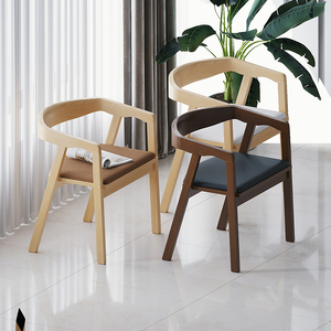 北欧实木椅餐椅家用餐厅奶茶店时尚简约休闲艺术设计原木扶手椅子