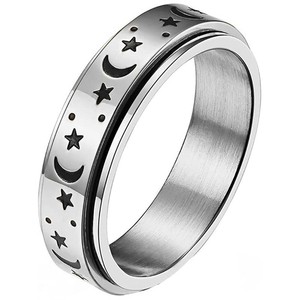 亚马逊货源星星月亮钛钢戒指可转动解压女戒指不锈钢饰品