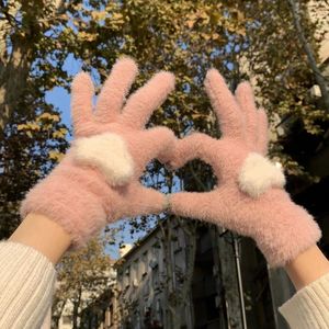 手套冬天女保暖日系萌可爱韩版学生卡通五指加绒触屏针织毛线手套