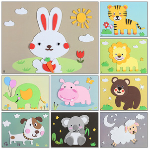 儿童动物贴画3d立体拼图diy手工制作eva粘贴材料包幼儿园益智玩具