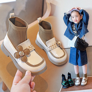 女童小短靴袜靴2023秋冬季新款靴子马丁靴儿童针织皮靴大童宝宝鞋