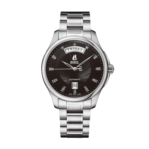 瑞士依波路ernestborel布拉克系列黑盘不锈钢星期日历机械男表