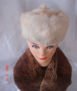 【皮草帽子】俄罗斯貂皮帽子白色貂女式帽船帽贝蕾帽