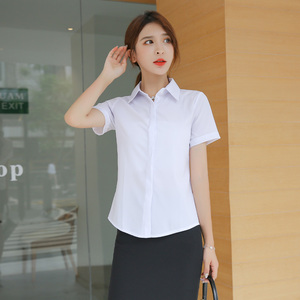 白衬衫女短袖工作服夏套装薄款方领上衣打底工装韩版职业衬衣正装