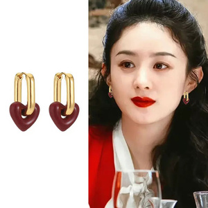 风吹半夏赵丽颖许半夏红色爱心耳环复古港风新年过年耳扣耳钉耳饰