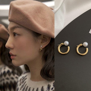 一款两戴C型珍珠耳环纯银小众设计感高级冷淡风韩国金属耳钉耳饰
