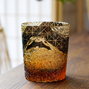 江户切子威士忌酒杯捷克波西米亚风格纯手工雕刻玻璃日式洋酒杯