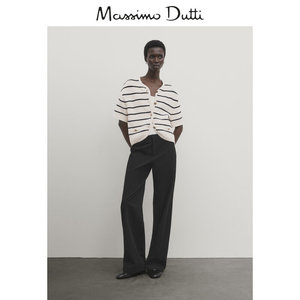新品特惠 MassimoDutti2024女装小香风千金感条纹短袖毛衣针织开衫短外套05646615712