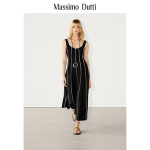春夏新品 Massimo Dutti2024女装休闲风条纹chic双色U型领无袖背心连衣裙 06664624800