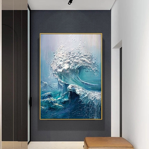 手绘油画现代简约立体波涛汹涌挂画客厅沙发背景墙玄关装饰画浪花