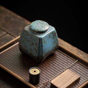 中式复古粗陶窑变存茶罐四方茶叶罐黑茶普洱醒茶罐家用密封罐