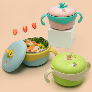 柚芽辅食吸管碗宝宝316l不锈钢保温注水碗婴幼儿可全拆儿童保温碗