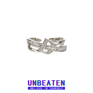 UNBEATEN冷淡风字母锆石戒指女小众时尚开口可调节食指戒轻奢指环