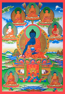 定制药师佛画像 相纸塑封高清三圣 药师如来 药师七佛佛像画唐卡