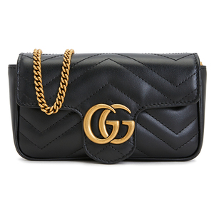 gucci gg marmont女经典双g黑色皮革迷你链条包单肩包476433