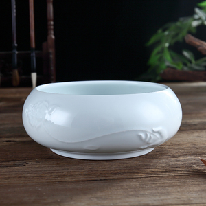 吴氏品雅白瓷纯色影青莲茶洗缸高端陶瓷水盂杯洗家用茶具配件洗杯