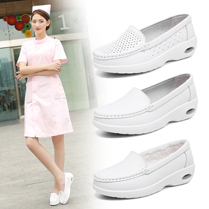 2017冬天女鞋新款摇摇鞋厚底白色护士鞋女百搭白鞋一脚蹬懒人单鞋