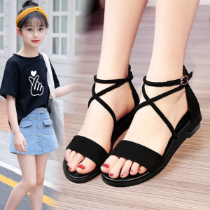 夏季女童软底凉鞋6-9-14岁中大童小女孩防滑学生鞋儿童平底罗马鞋