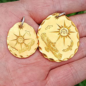 现场定制高桥款吾郎纯手工打24k999足金饼印第安鹰挂件吊坠毛衣链