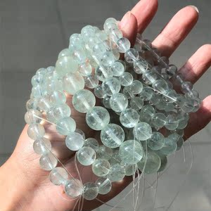 天然绿色海蓝宝石手链女款冰透清新森系绿柱石水晶手串饰品民族风