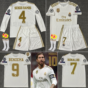 1920皇马球衣主场长袖4号拉莫斯欧冠版c罗莫德里奇儿童足球服定制