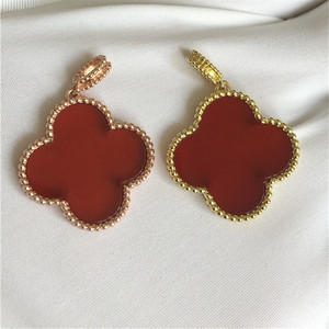 纯银925镀18k黄金玫瑰金毛衣链子活动大号四叶草项链单吊坠单坠子