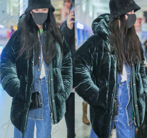 代购moncler/蒙口19冬新款杨幂明星同款丝绒面包羽绒服保暖外套