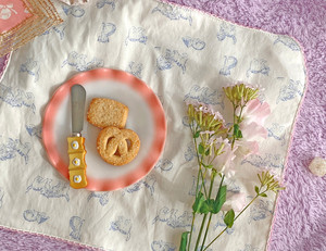 韩国直邮 ins博主款蓝色猫咪蕾丝边白色餐垫布桌布烤箱烘培装饰布