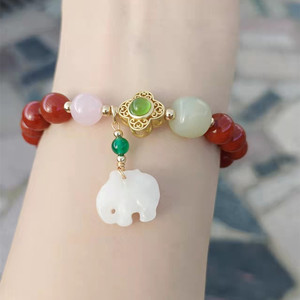 四合玛瑙吉宏财象四合宝懿财象饰品手链女南红玛瑙手串吉象财葫